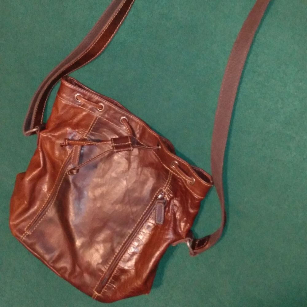 Genuine leather bucket bag